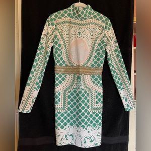 Fun, spring goddess green dress. Beautiful pattern and beading.